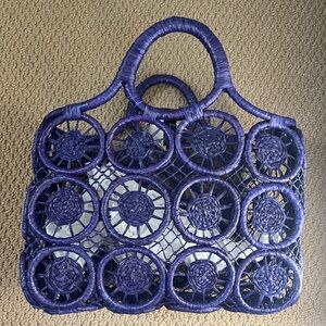 Aqua Bloomingdales Blue Structured Woven Handbag NWT